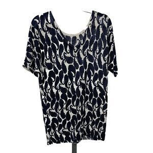 Talbots Paisley Printed Linen Dolman V-Neck Top Size M Coastal Blue White